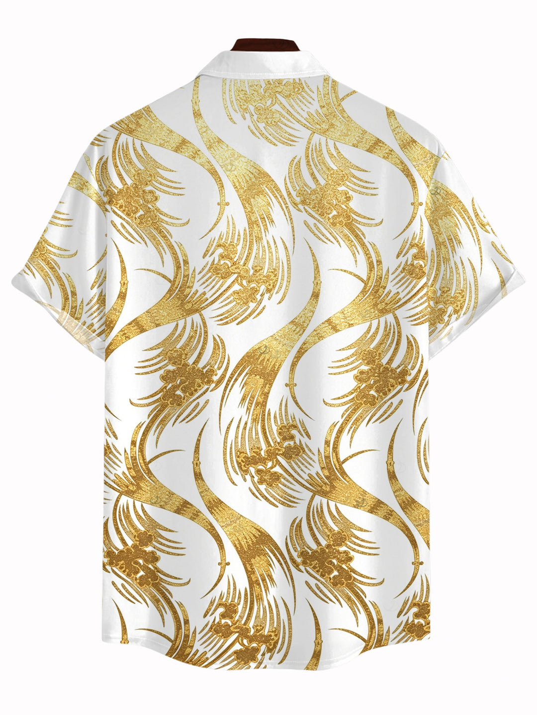 Men's Metallic Gold Phoenix Print Button Up Vacation Shirt