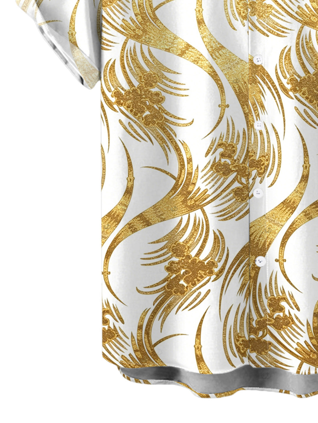 Men's Metallic Gold Phoenix Print Button Up Vacation Shirt