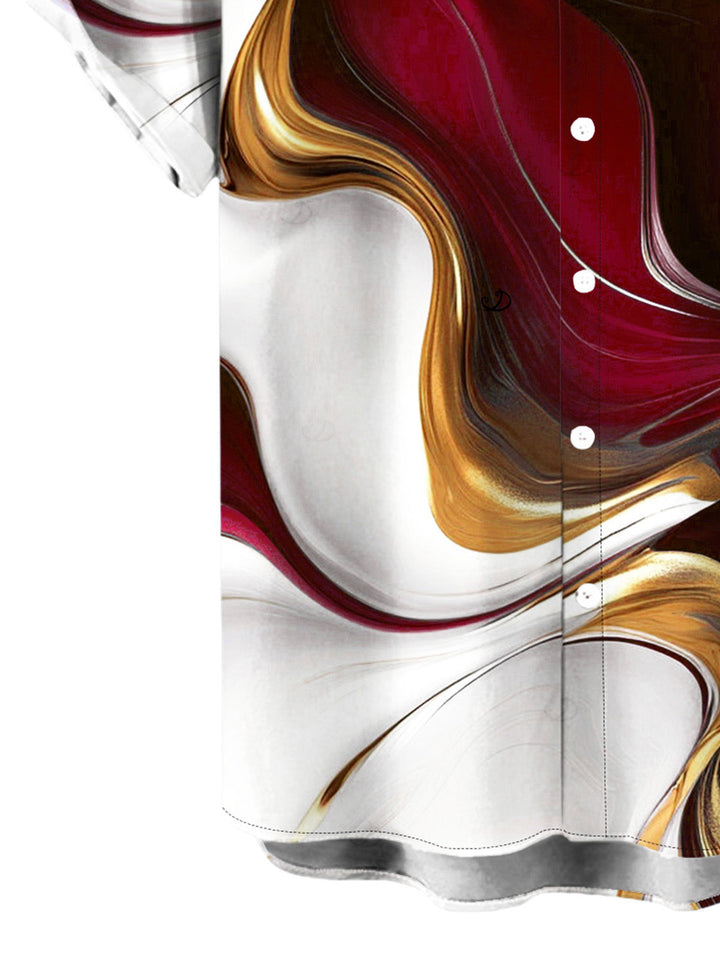 Men's Gold Fluid Abstract Marble Print Button Up Vacation Shirt
