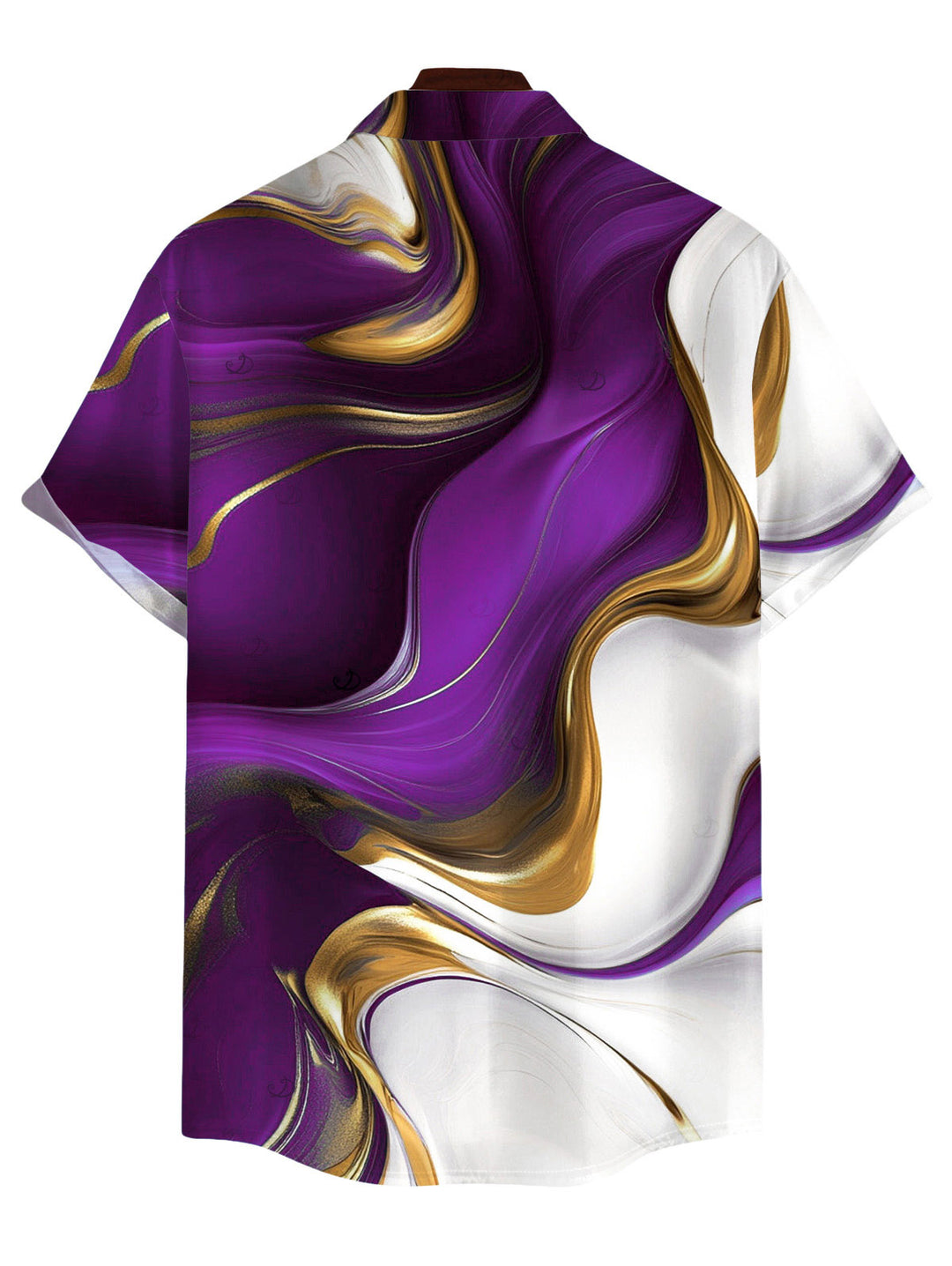 Men's Gold Fluid Abstract Marble Print Button Up Vacation Shirt