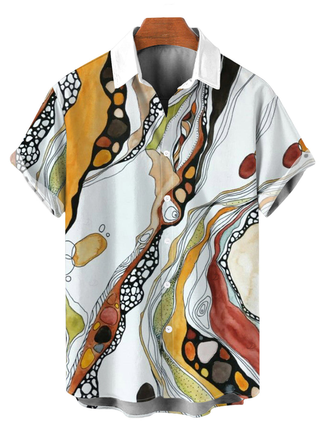 Men's Vintage Hand-Painted Abstract Fluid Print Button Up Vacation Shirt