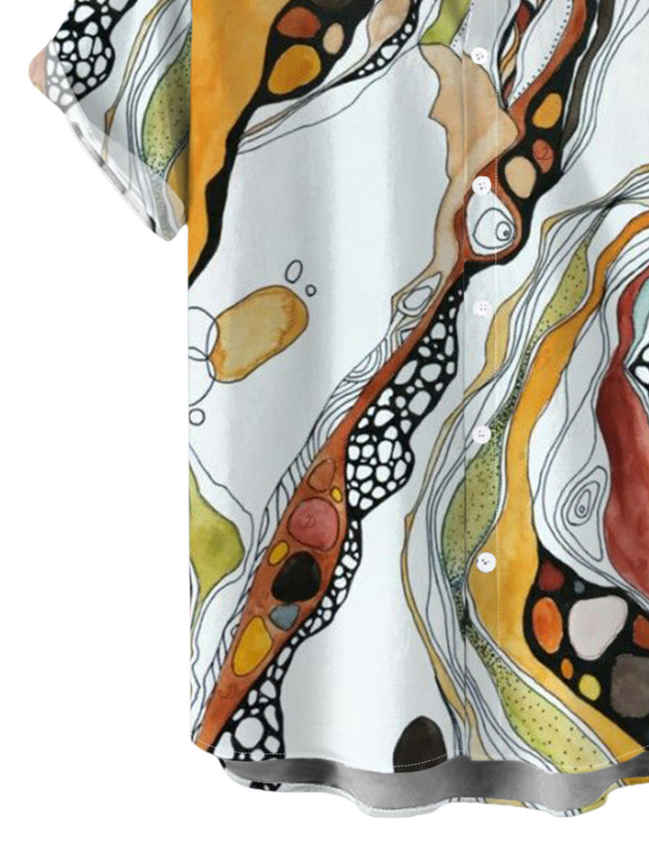 Men's Vintage Hand-Painted Abstract Fluid Print Button Up Vacation Shirt