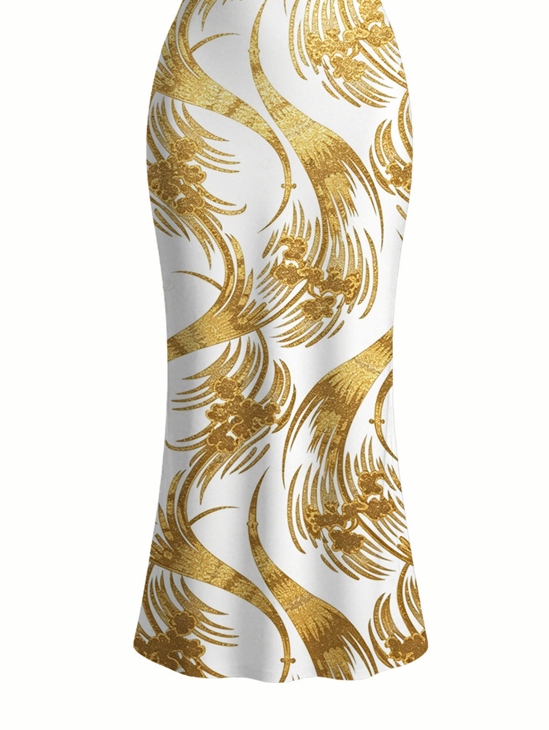 Metallic Gold Phoenix Print Spaghetti Strap Maxi Bodycon Vacation Dress