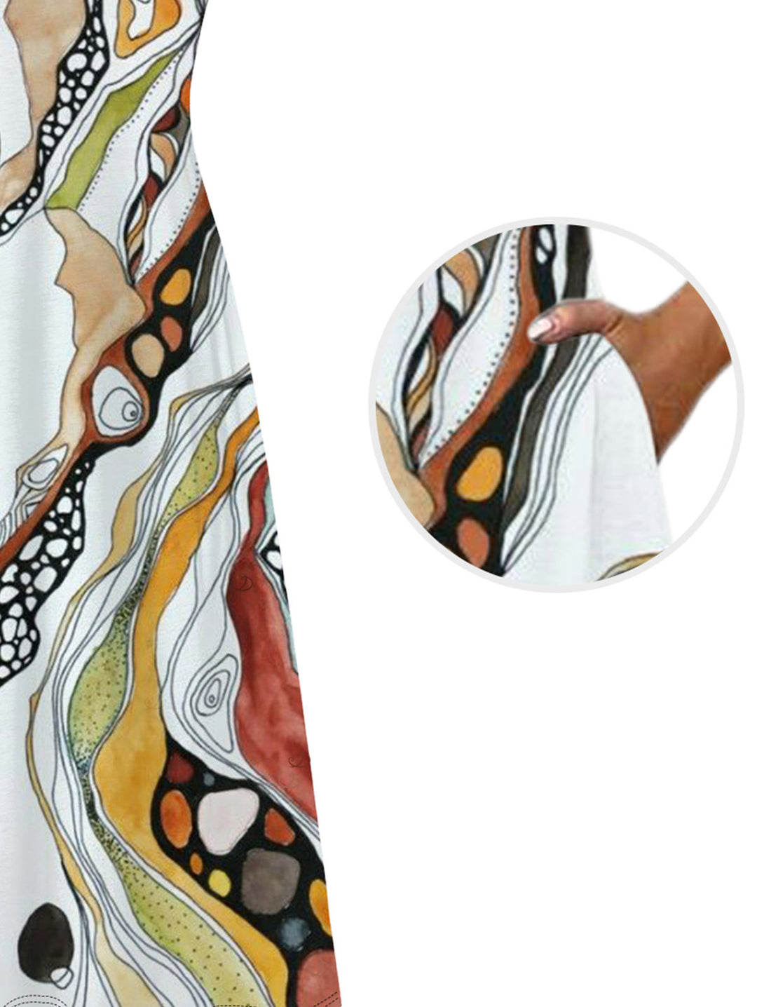 Vintage Hand-Painted Abstract Fluid Print Pocket Spaghetti Strap Vacation Dress