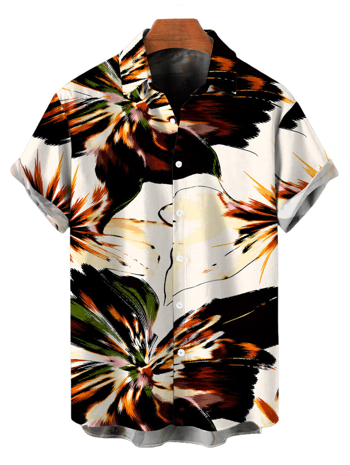 Men's Splash Ink Floral Print Button Up Vacation Shirt