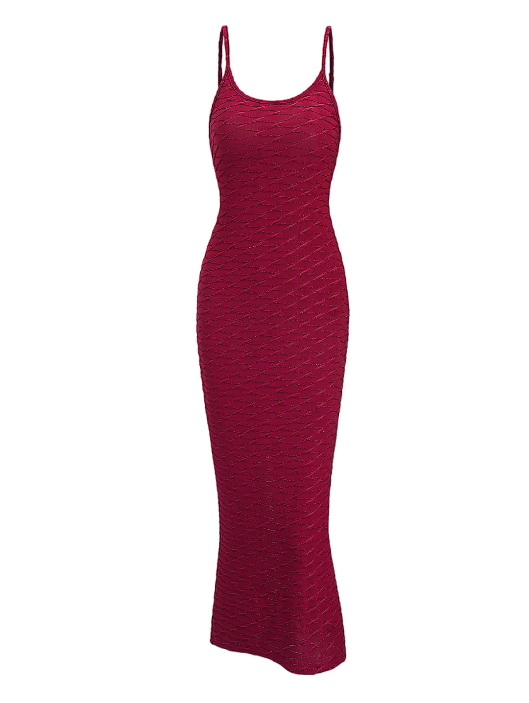 Solid Color Wavy Jacquard Embossed Texture Print Bodycon Maxi Dress
