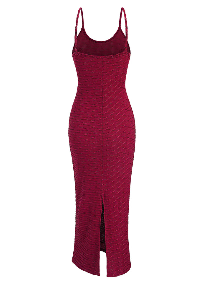 Solid Color Wavy Jacquard Embossed Texture Print Bodycon Maxi Dress