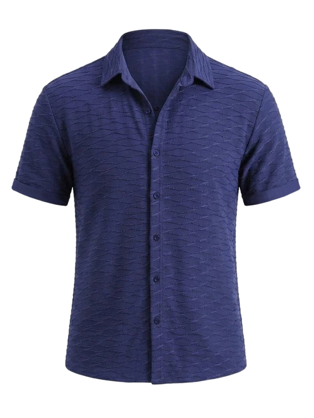 Men's Solid Color Wavy Jacquard Embossed Texture Print Button Up Shirt