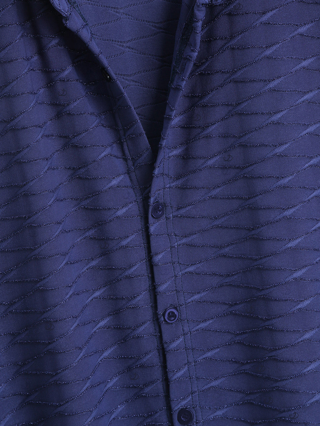 Men's Solid Color Wavy Jacquard Embossed Texture Print Button Up Shirt