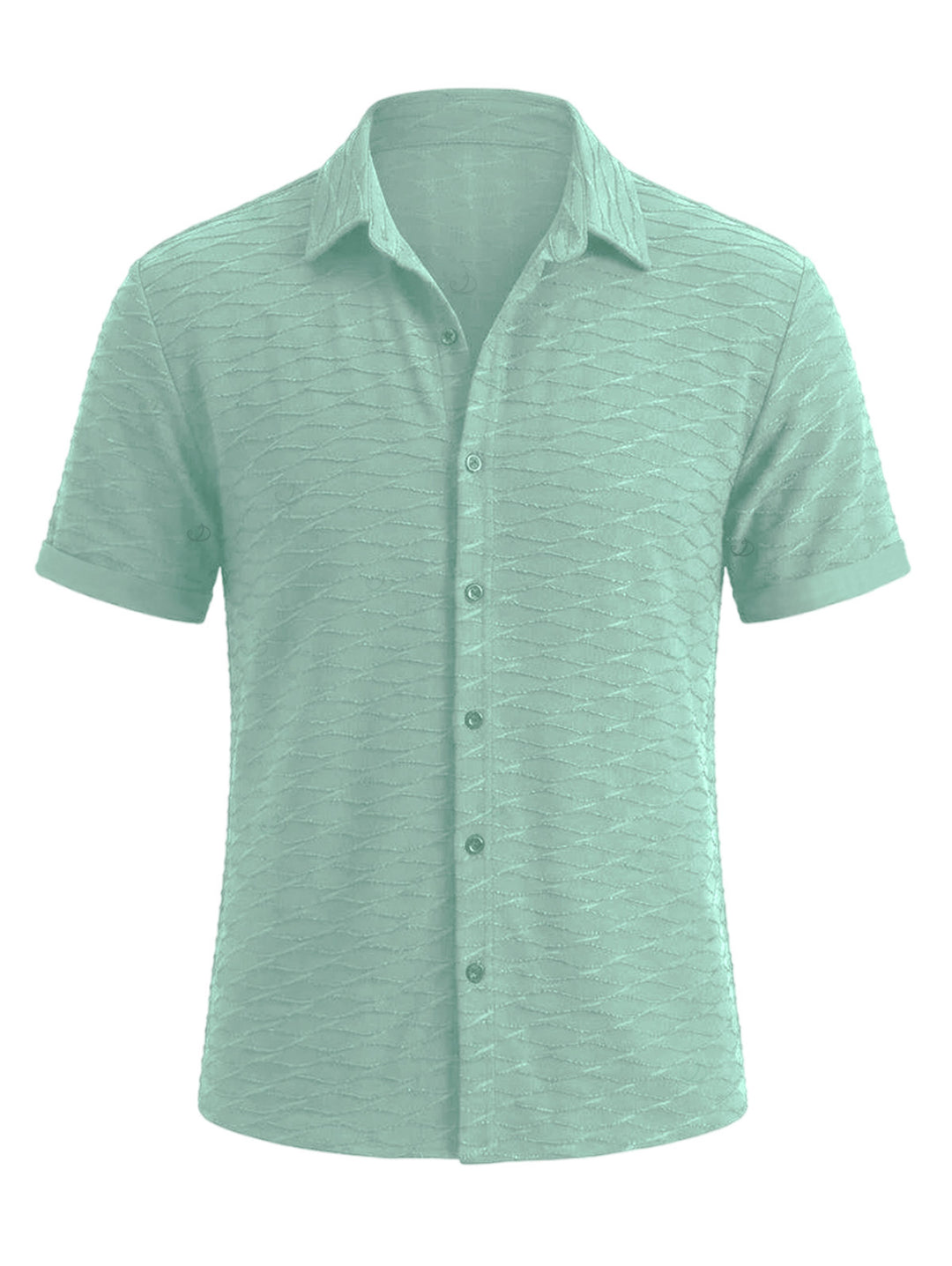 Men's Solid Color Wavy Jacquard Embossed Texture Print Button Up Shirt