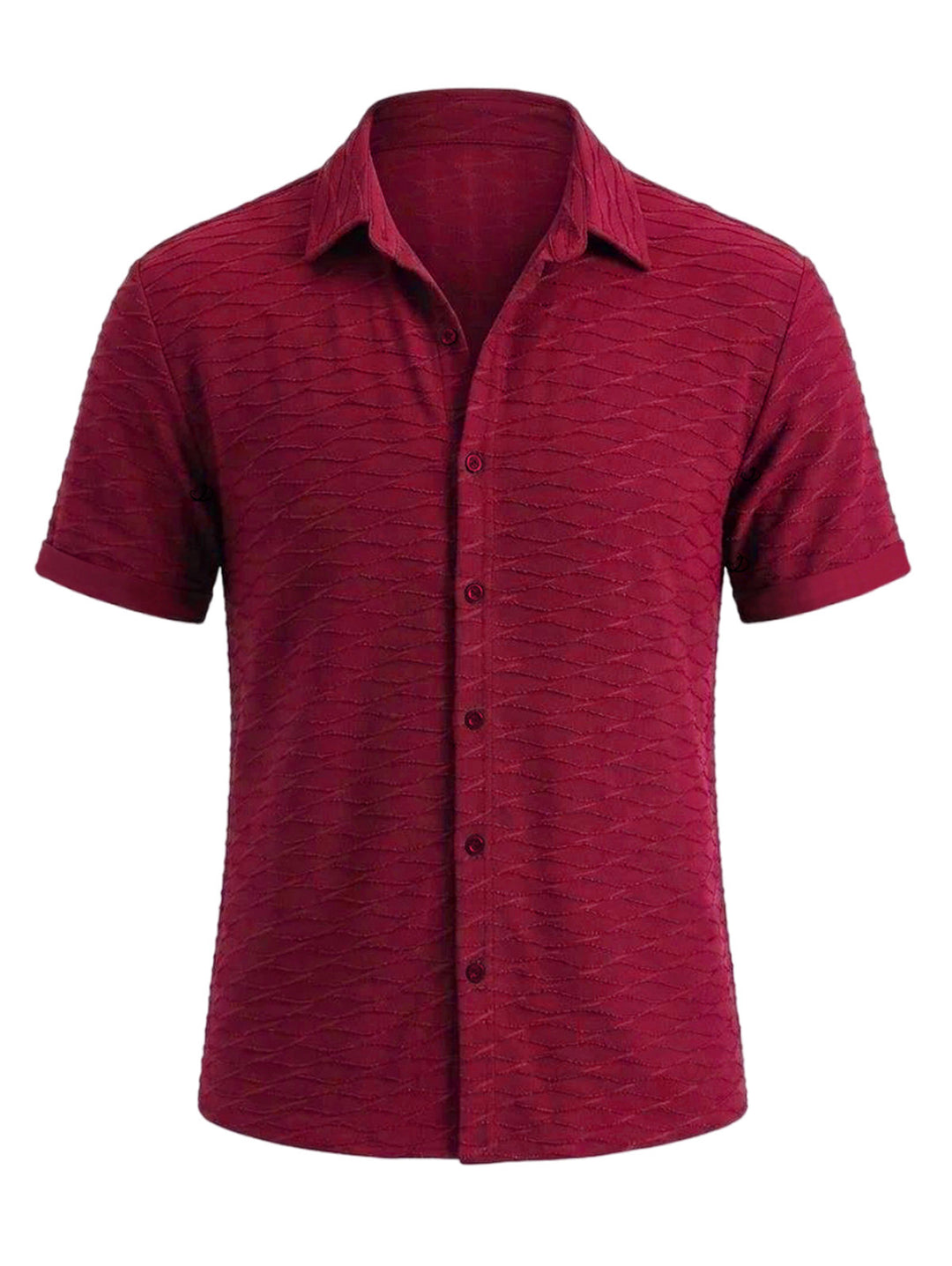 Men's Solid Color Wavy Jacquard Embossed Texture Print Button Up Shirt