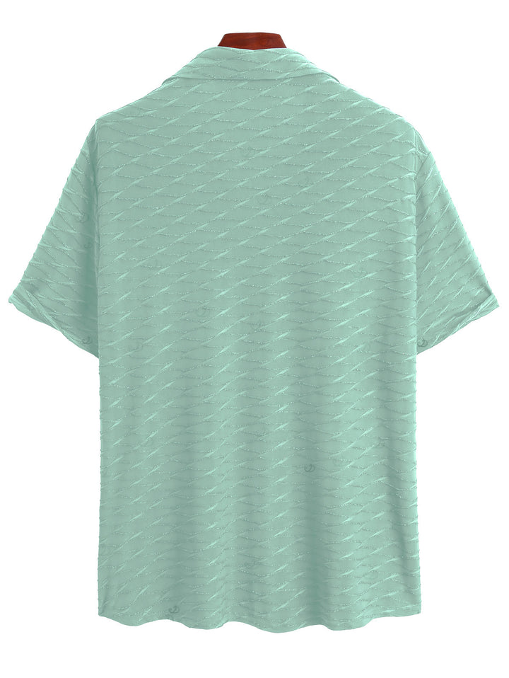 Men's Solid Color Wavy Jacquard Embossed Texture Print Button Up Shirt