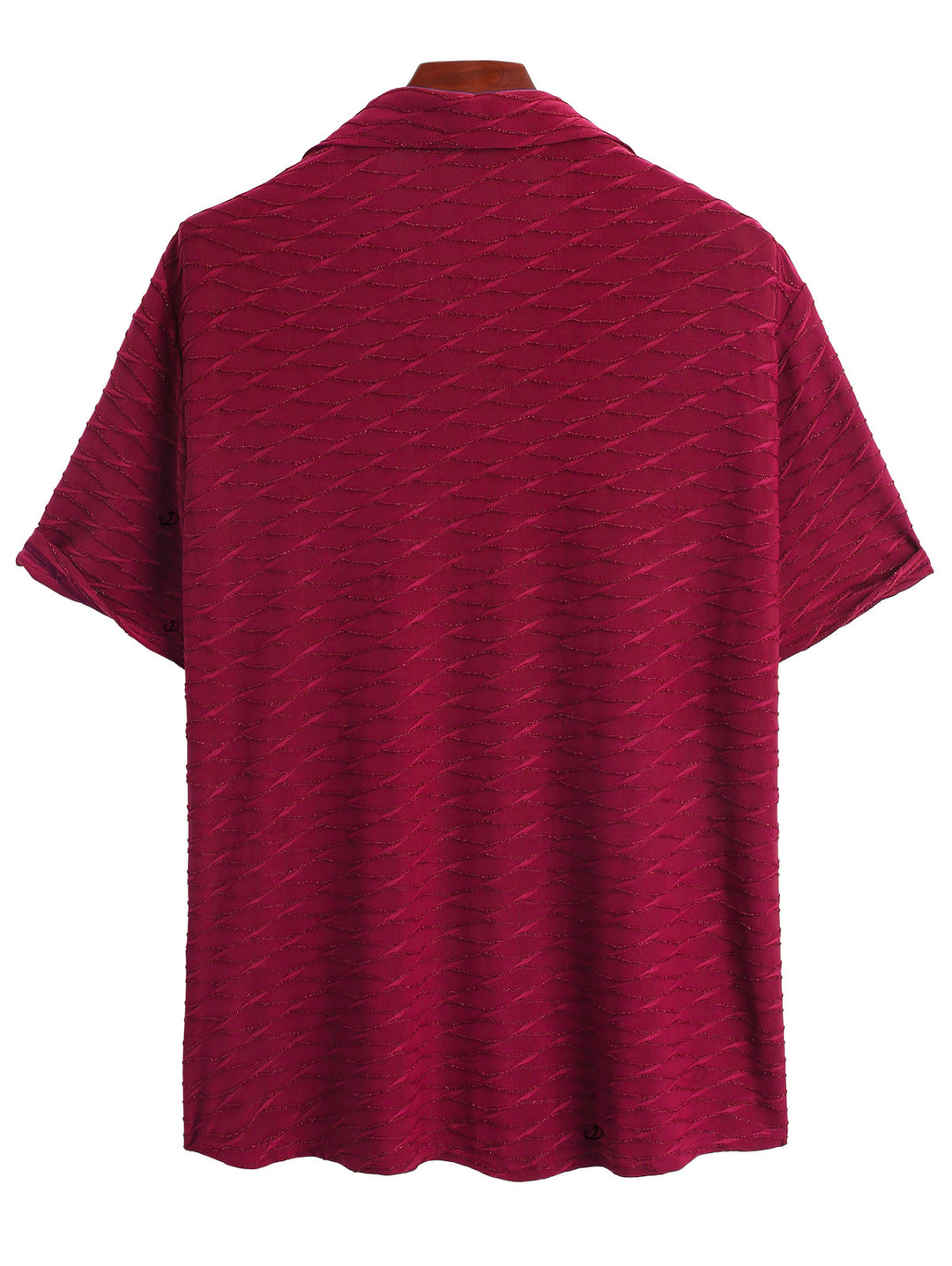 Men's Solid Color Wavy Jacquard Embossed Texture Print Button Up Shirt