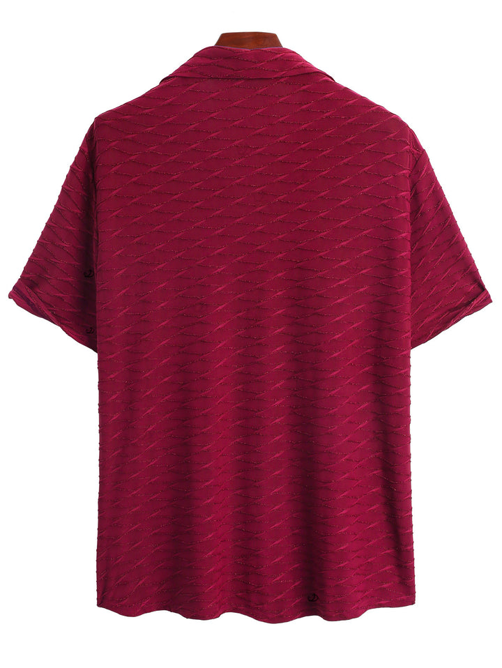 Men's Solid Color Wavy Jacquard Embossed Texture Print Button Up Shirt