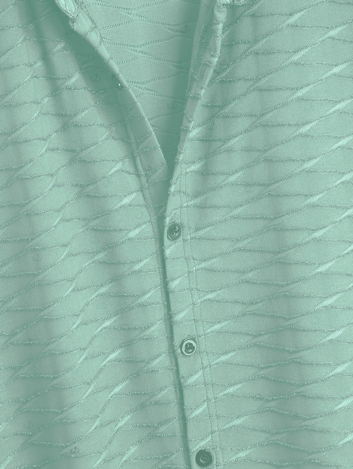 Men's Solid Color Wavy Jacquard Embossed Texture Print Button Up Shirt