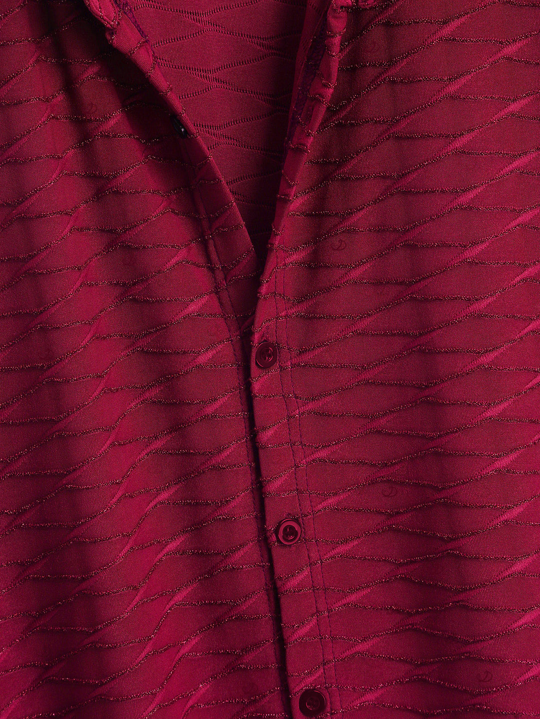 Men's Solid Color Wavy Jacquard Embossed Texture Print Button Up Shirt