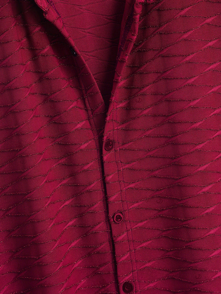 Men's Solid Color Wavy Jacquard Embossed Texture Print Button Up Shirt