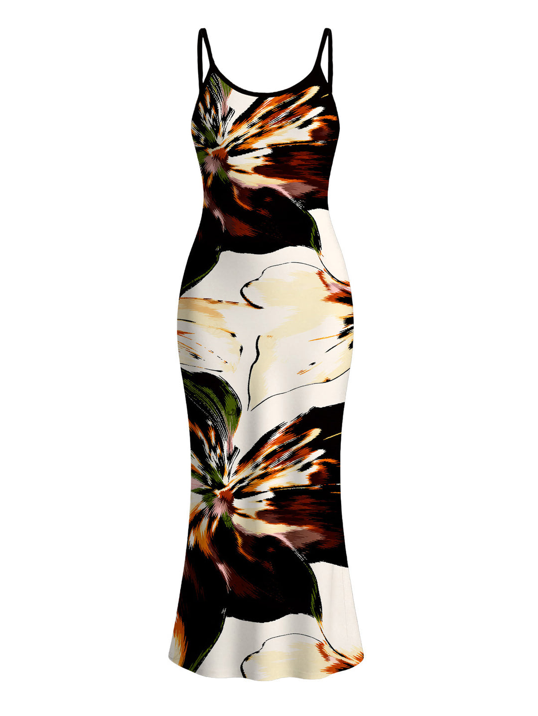 Splash Ink Floral Print Spaghetti Strap Maxi Bodycon Vacation Dress
