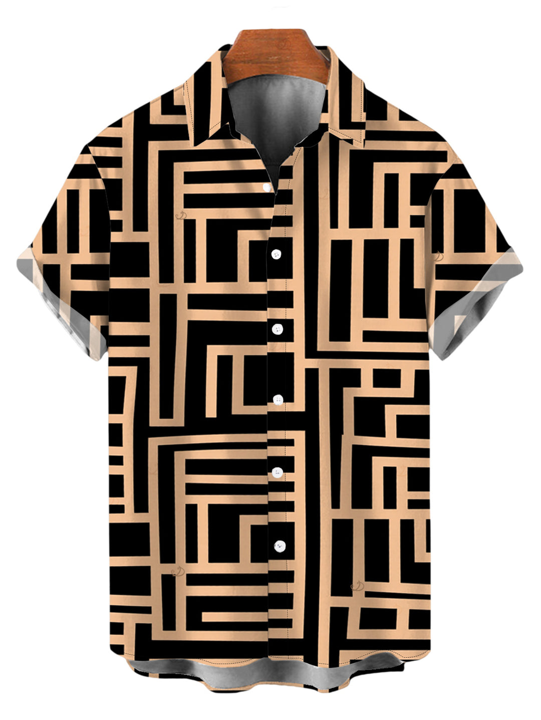 Men's Geometric Interlocking Scroll Print Button Up Vintage Shirt