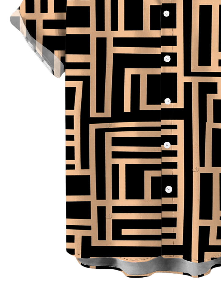 Men's Geometric Interlocking Scroll Print Button Up Vintage Shirt
