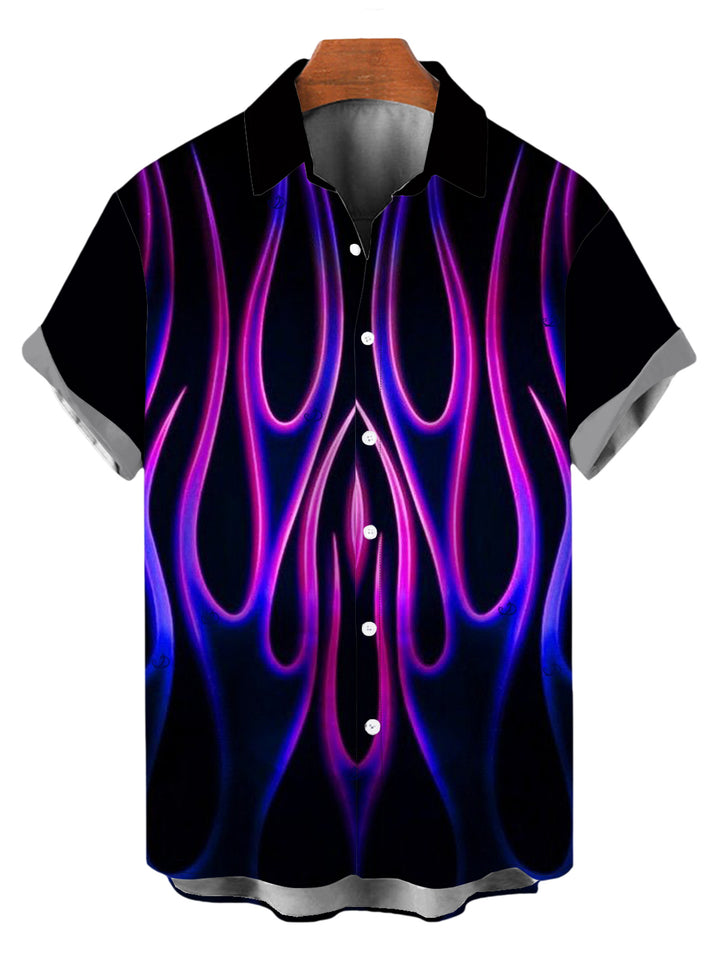 Men's Ombre Flame Print Button Up Vacation Shirt