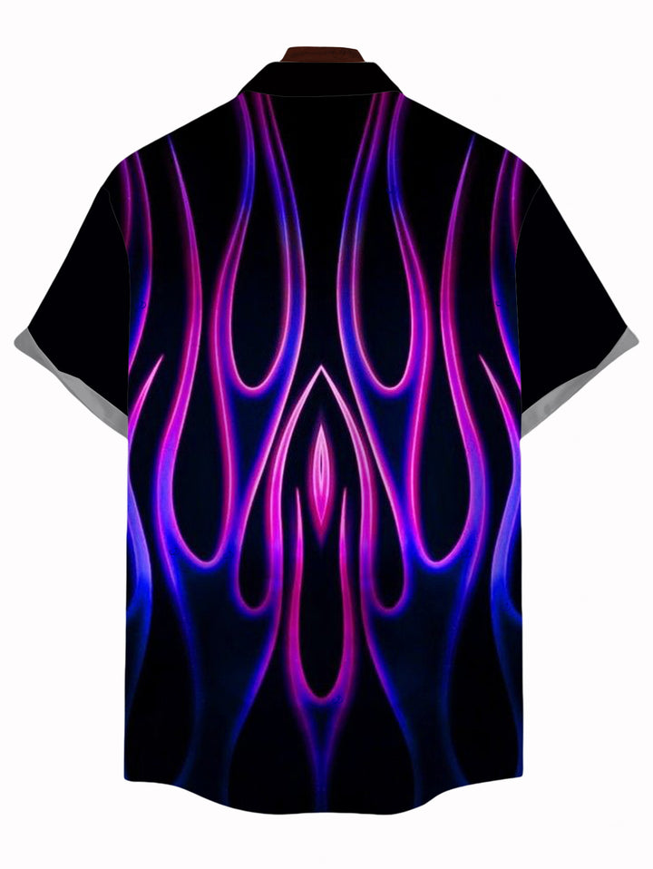 Men's Ombre Flame Print Button Up Vacation Shirt
