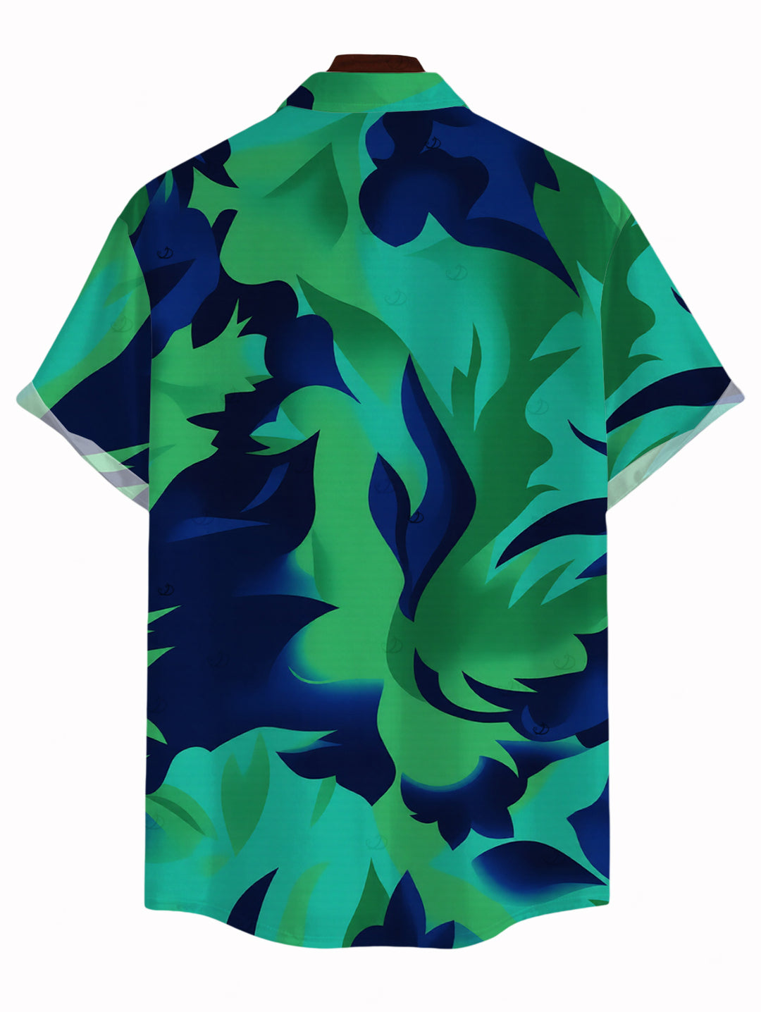 Men's Contrast Color Tropical Leaf Ink Wash Smudge Print Button Up Vacation Shirt