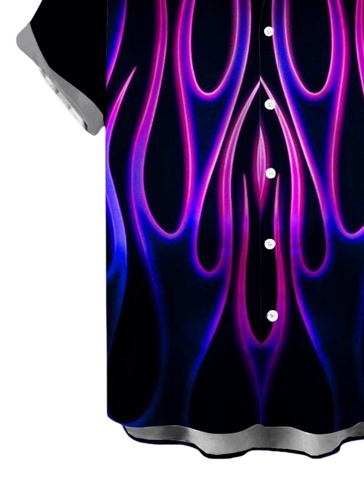 Men's Ombre Flame Print Button Up Vacation Shirt
