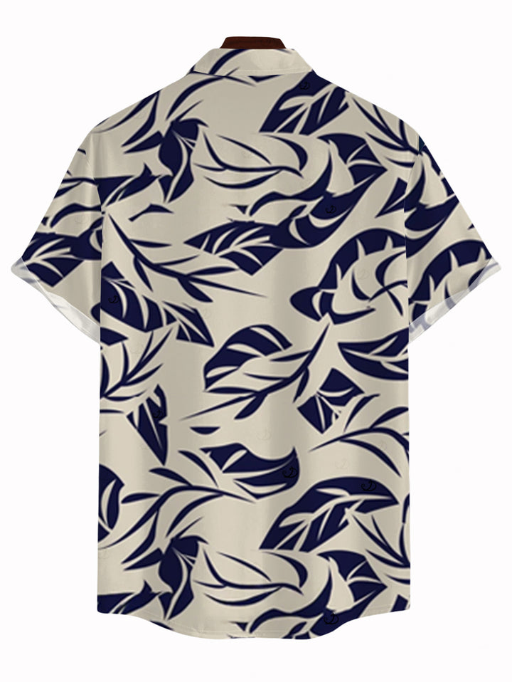 Men's Tropical Leaf Print Button Up Vintage Hawaiian Shirt