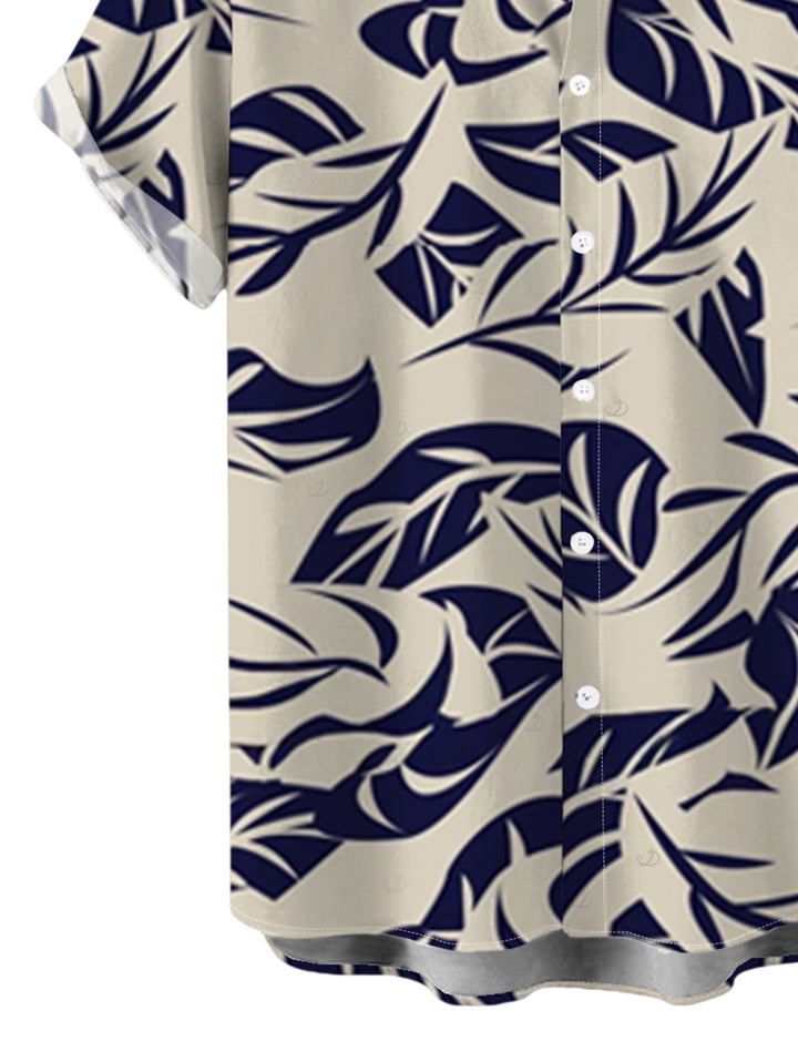 Men's Tropical Leaf Print Button Up Vintage Hawaiian Shirt