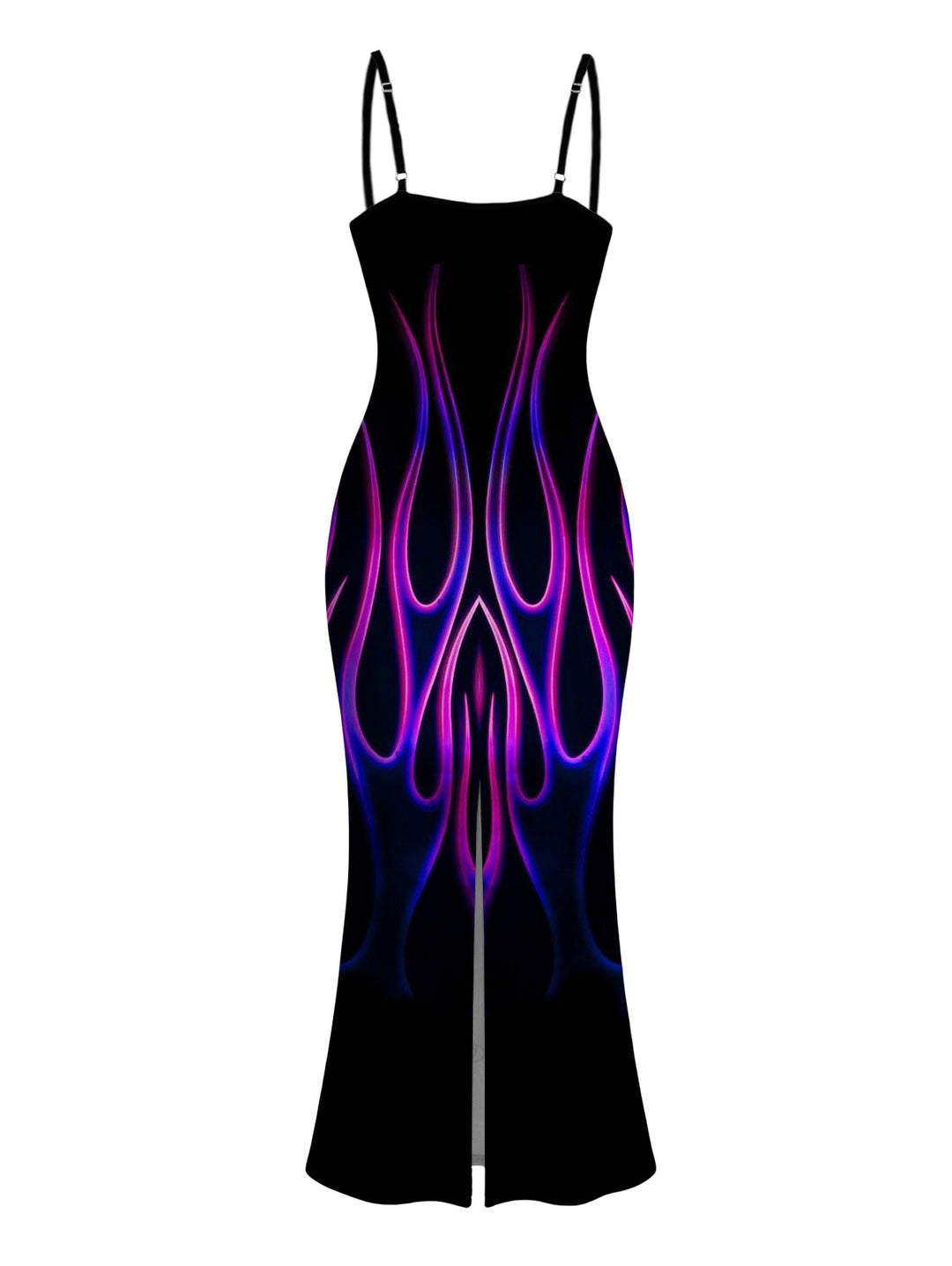 Ombre Flame Print Spaghetti Strap Maxi Bodycon Vacation Dress