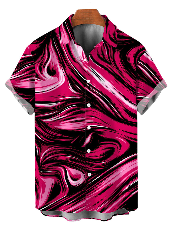 Men's Colorblock Fluid Swirl Print Button Up Vacation Shirt