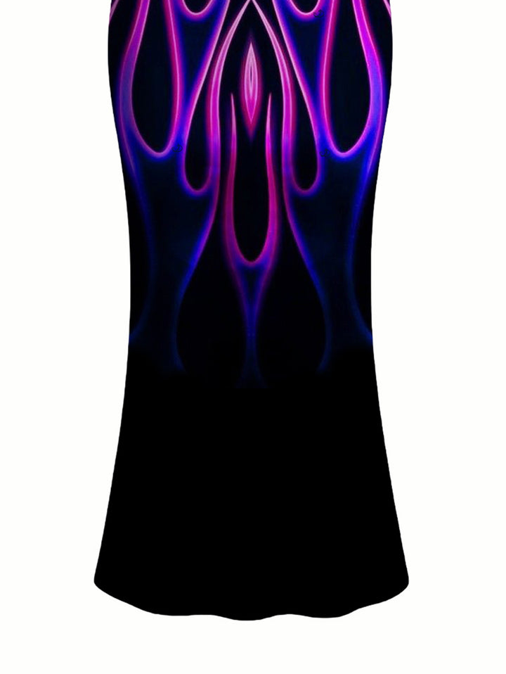Ombre Flame Print Spaghetti Strap Maxi Bodycon Vacation Dress