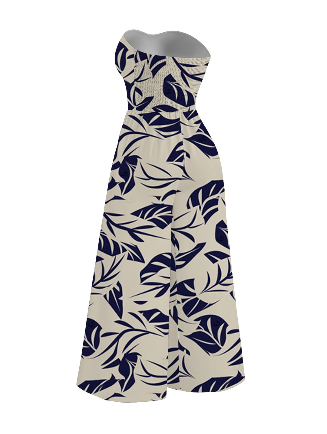 Tropical Leaf Print Pocket Bowknot Off the Shoulder Vintage Hawaiian Jumpsuit