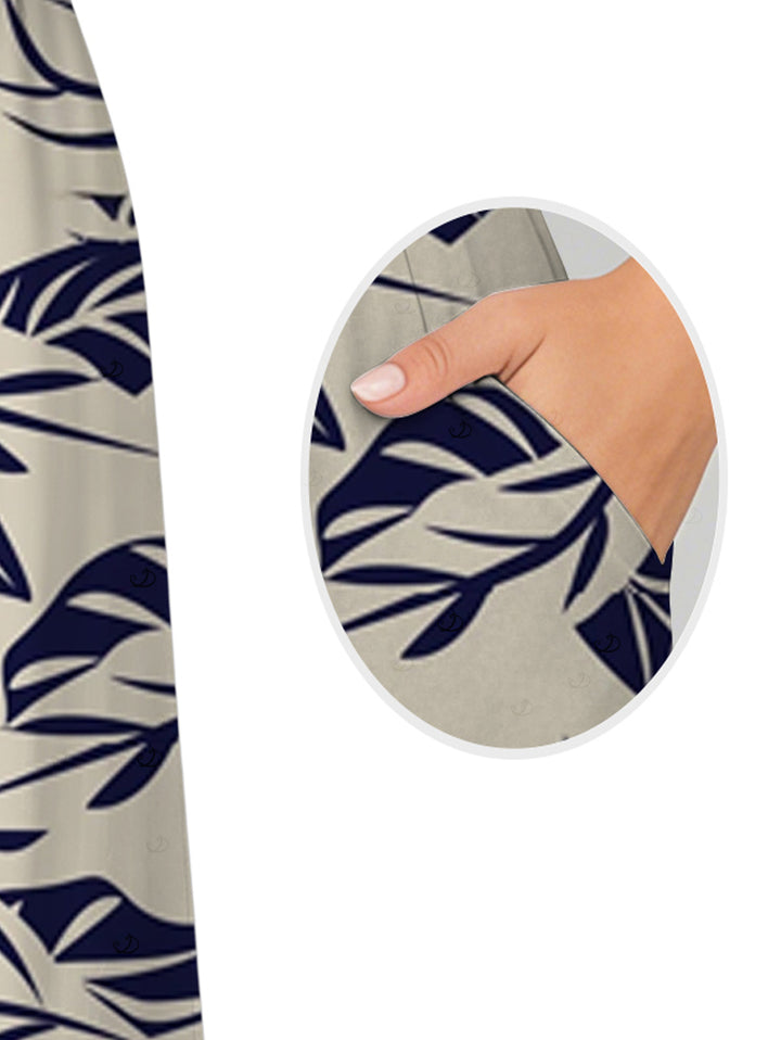 Tropical Leaf Print Pocket Bowknot Off the Shoulder Vintage Hawaiian Jumpsuit