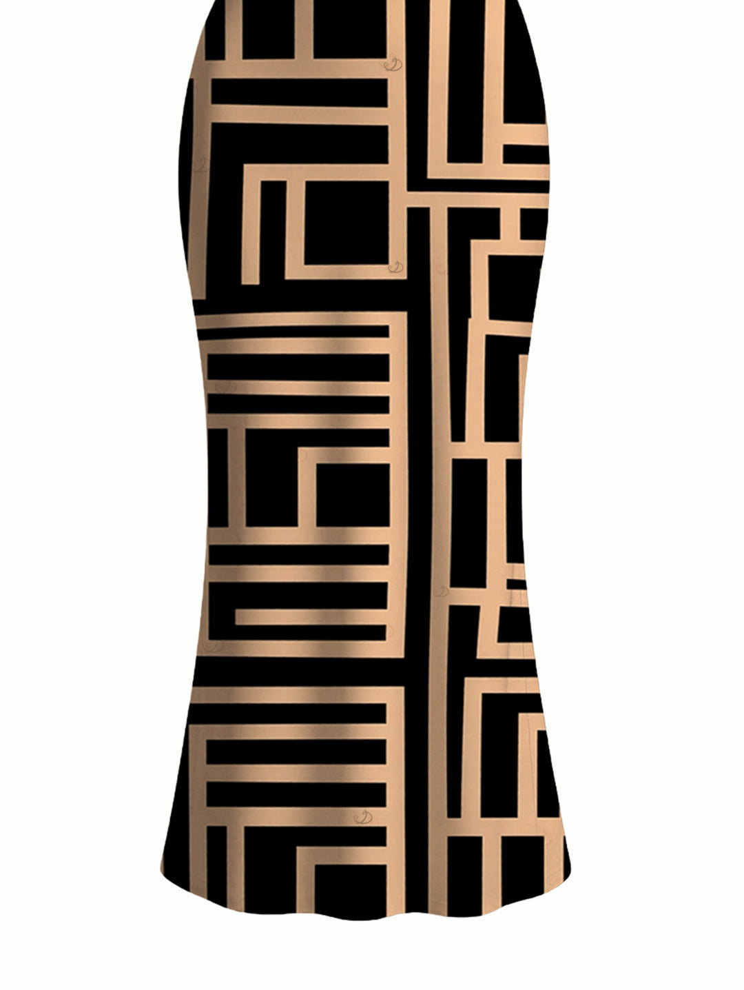 Geometric Interlocking Scroll Print Spaghetti Strap Maxi Bodycon Vintage Dress