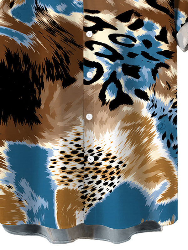 Men's Colorblock Leopard Print Button Up Vacation Shirt