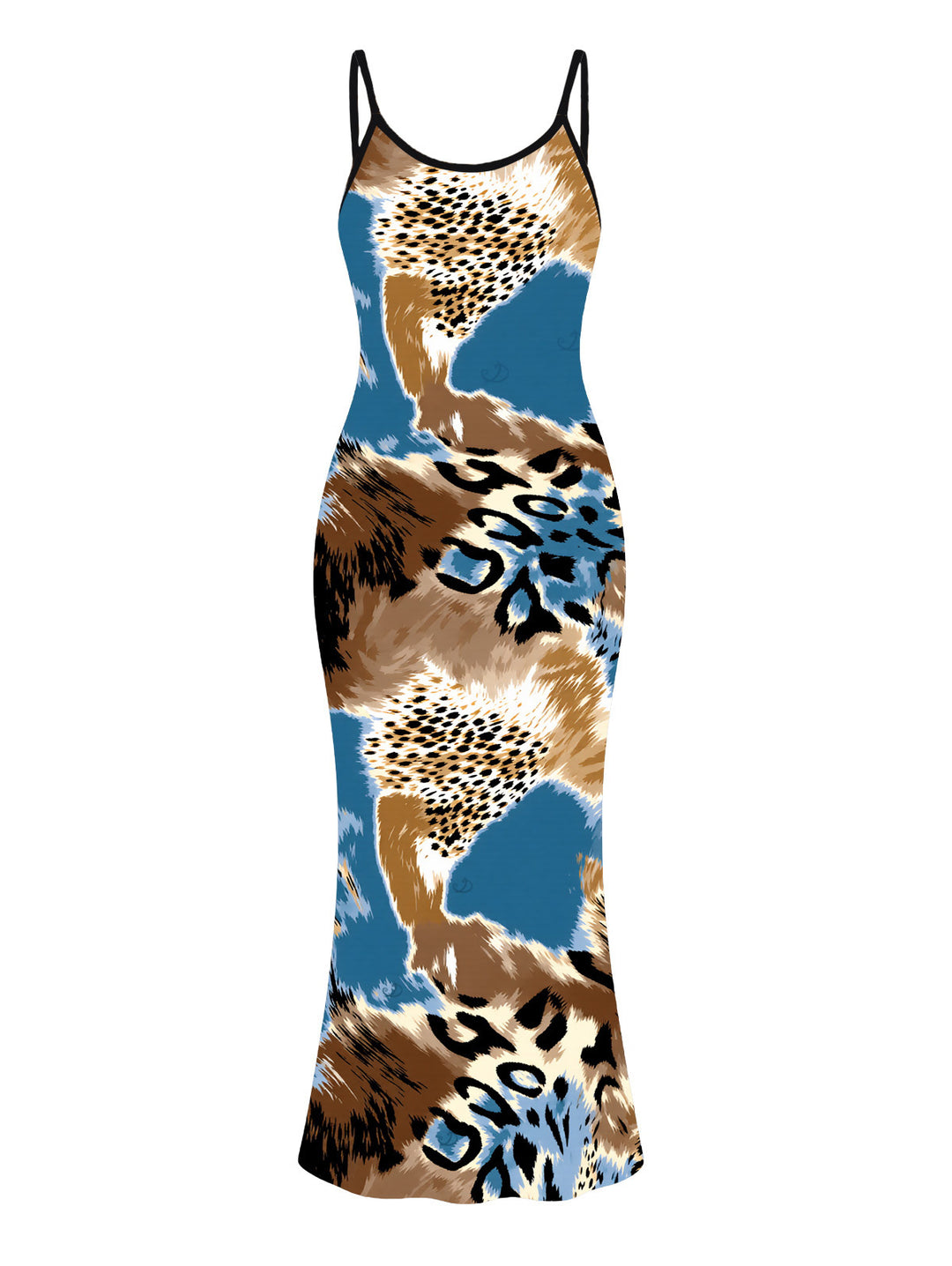 Colorblock Leopard Print Spaghetti Strap Maxi Bodycon Vacation Dress
