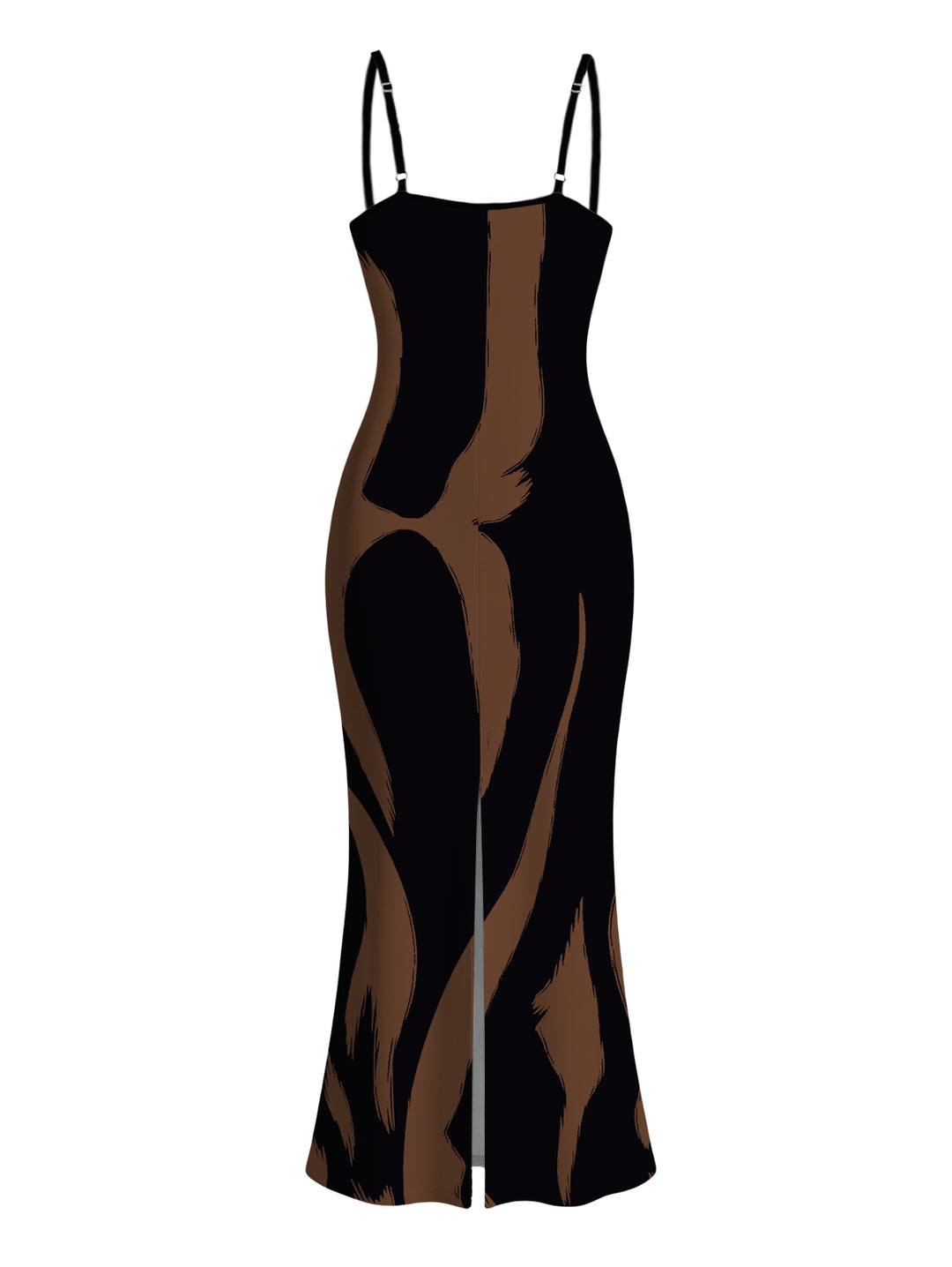 Contrast Color Ink Wash Irregular Brush Stroke Print Spaghetti Strap Bodycon Vacation Dress