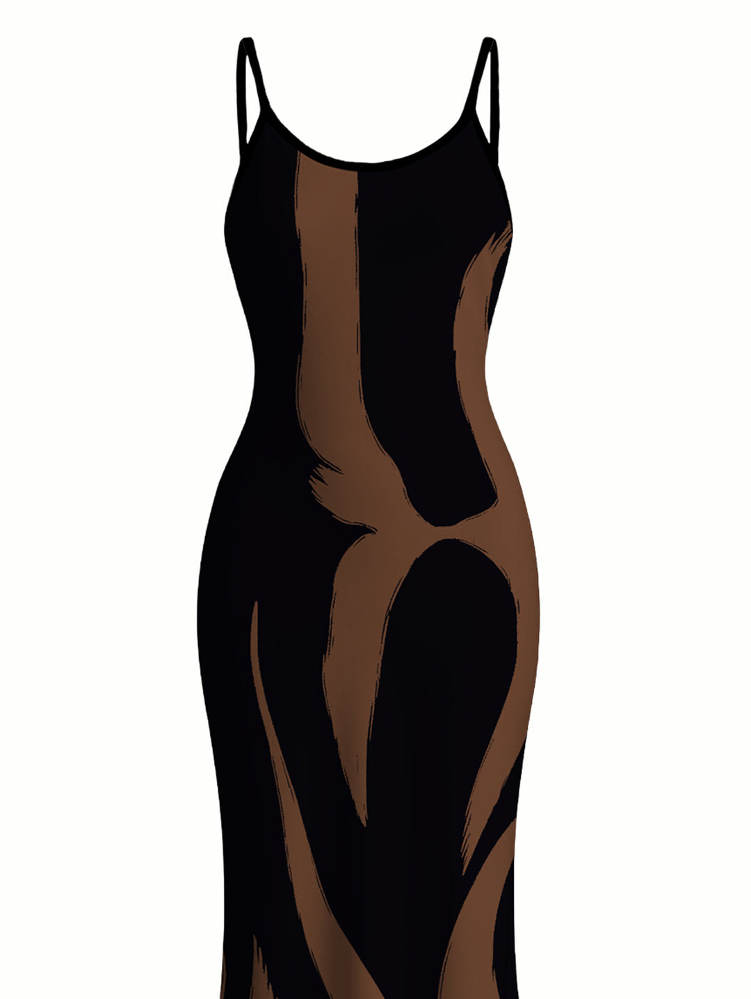 Contrast Color Ink Wash Irregular Brush Stroke Print Spaghetti Strap Bodycon Vacation Dress