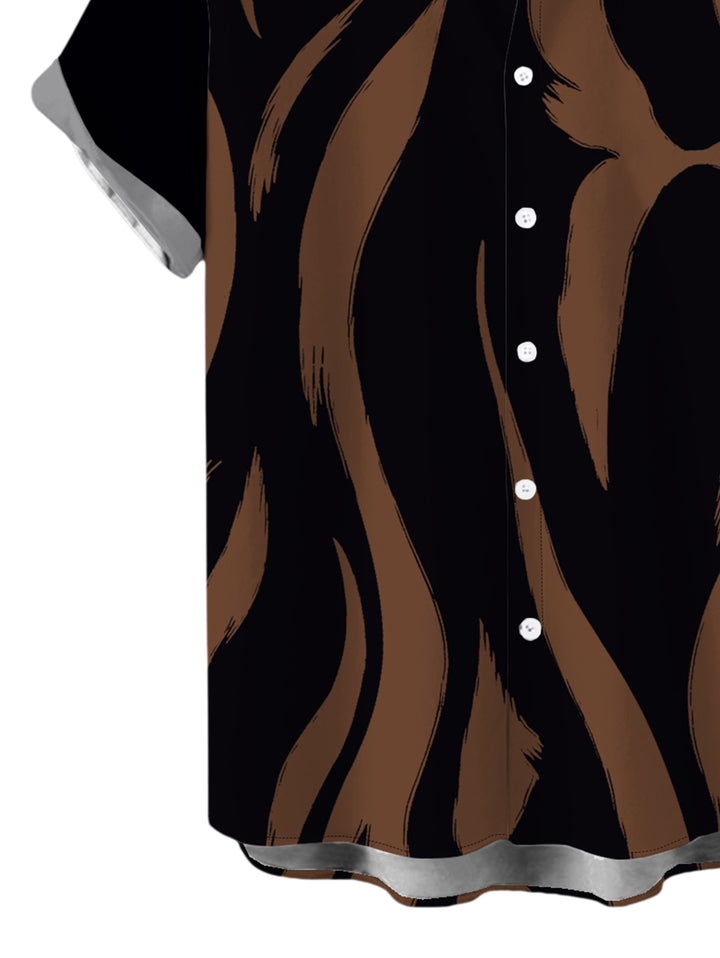 Men's Contrast Color Ink Wash Irregular Brush Stroke Print Button Up Vacation Shirt