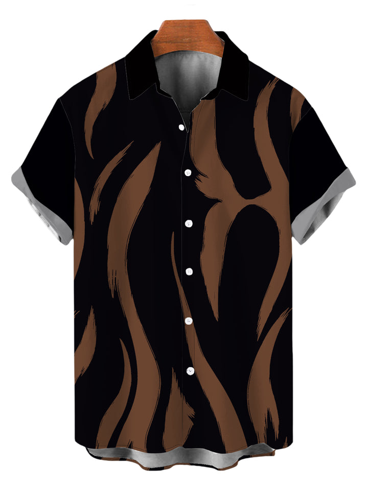Men's Contrast Color Ink Wash Irregular Brush Stroke Print Button Up Vacation Shirt