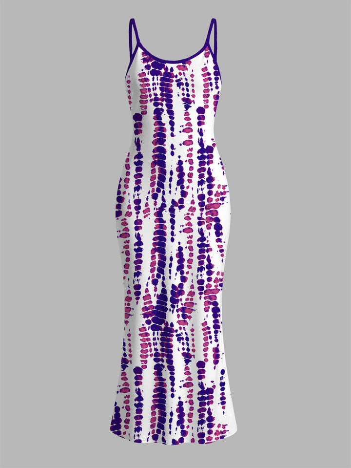 Snake Skin Tie Dye Print Spaghetti Strap Maxi Bodycon Vacation Dress