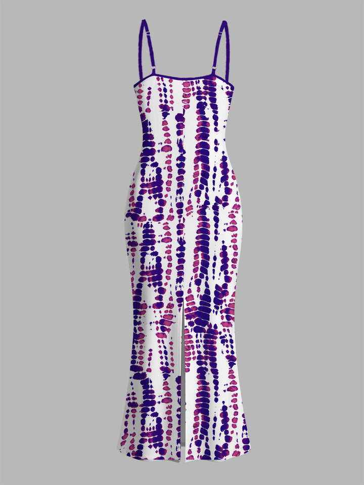 Snake Skin Tie Dye Print Spaghetti Strap Maxi Bodycon Vacation Dress