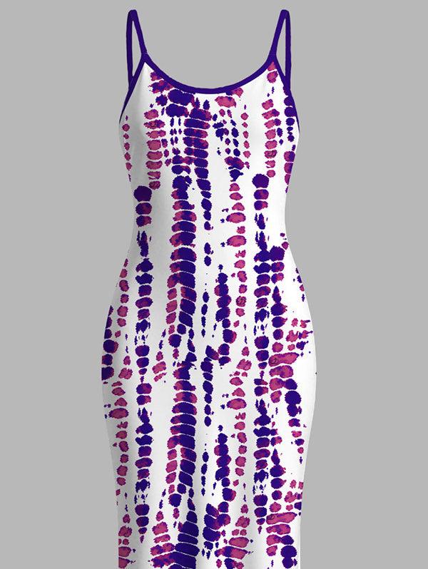 Snake Skin Tie Dye Print Spaghetti Strap Maxi Bodycon Vacation Dress