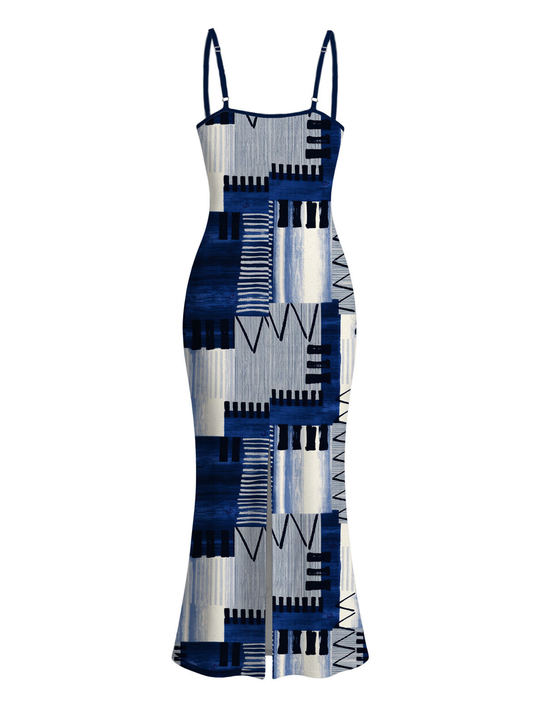 Geometric Tribal Print Zig Zag Patchwork Print Spaghetti Strap Maxi Bodycon Vacation Dress