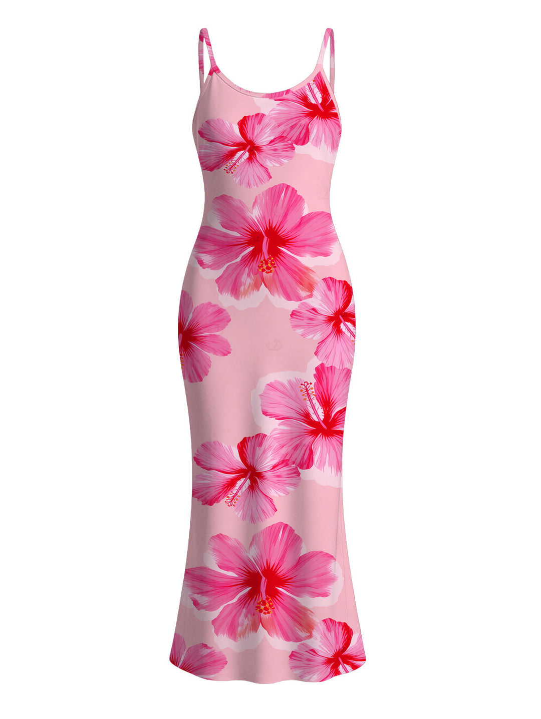 Hibiscus Floral Print Spaghetti Strap Maxi Bodycon Vacation Dress
