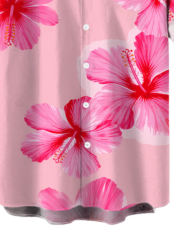 Men's Hibiscus Floral Print Button Up Vacation Shirt