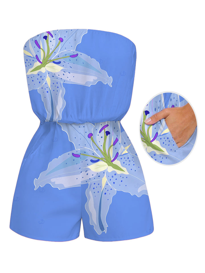 Lily Floral Print Pocket Off the Shoulder Vacation Romper
