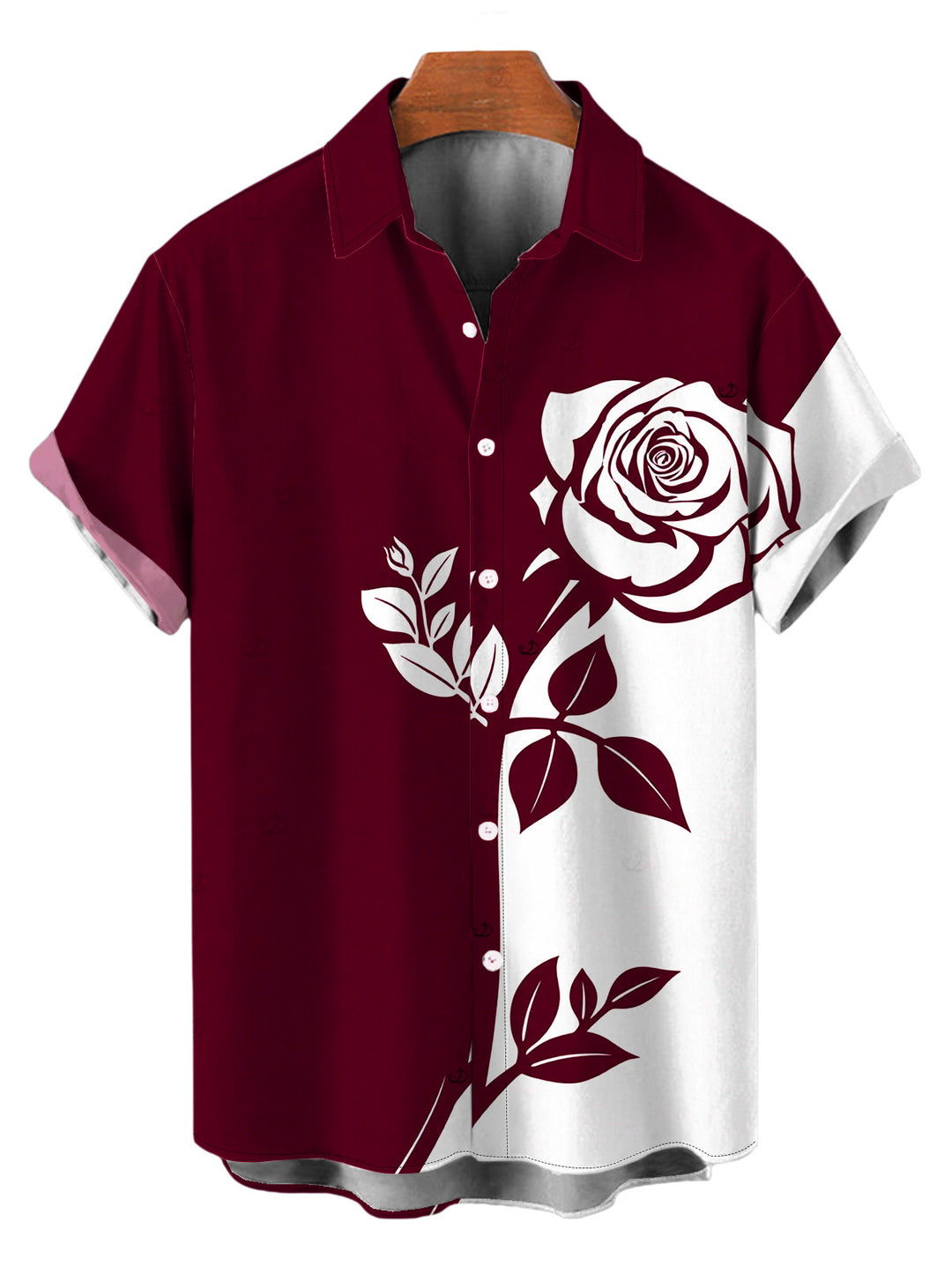 Men's Contract Color Rose Floral Print Button Up Vacation Shirt